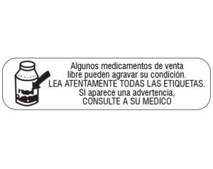 White 3/8" x 1-1/2" Pharmacy Auxiliary Labels for Prescription Containers - Spanish Version  - With Imprint: SOME NONPRESCRIPTION DRUGS MAY / AGGRAVATE YOUR CONDITION. / READ ALL LABELS CAREFULLY. / IF A WARNING APPEARS