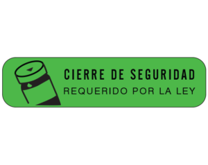 Green 3/8" x 1-1/2" Pharmacy Auxiliary Labels for Prescription Containers - Spanish Version  - With Imprint: (Spanish) SAFETY CLOSURE / REQUIRED BY LAW