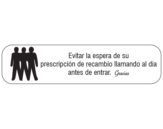 A-161-ES1 White 3/8" x 1-1/2" Pharmacy Auxiliary Labels for Prescription Containers - Spanish Version - With Imprint: (Spanish) AVOID WAITING FOR YOUR / PRESCRIPTION REFILLS BY CALLING THE DAY / BEFORE YOU COME IN. THANK YOU