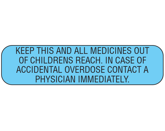 A-541 Blue 3/8" x 1-1/2" Pharmacy Auxiliary Labels for Prescription Containers - English Version - With Imprint: KEEP THIS AND ALL MEDICINES OUT / OF CHILDRENS REACH. IN CASE OF / ACCIDENTAL OVERDOSE CONTACT A / PHYSICIAN IMMEDIATELY.