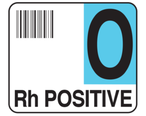 White 1-1/2" x 1-3/4" Bar Coded Group Type Blood Identification Labels - Codabar  - With Imprint: O / Rh POSITIVE