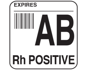 White 1-3/4" x 1-3/4" Bar Coded Group Type Blood Identification Labels - Codabar  - With Imprint: EXPIRES / AB / Rh POSITIVE