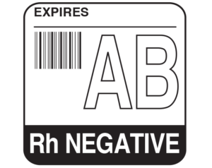 White 1-3/4" x 1-3/4" Bar Coded Group Type Blood Identification Labels - Codabar  - With Imprint: EXPIRES / AB / Rh NEGATIVE