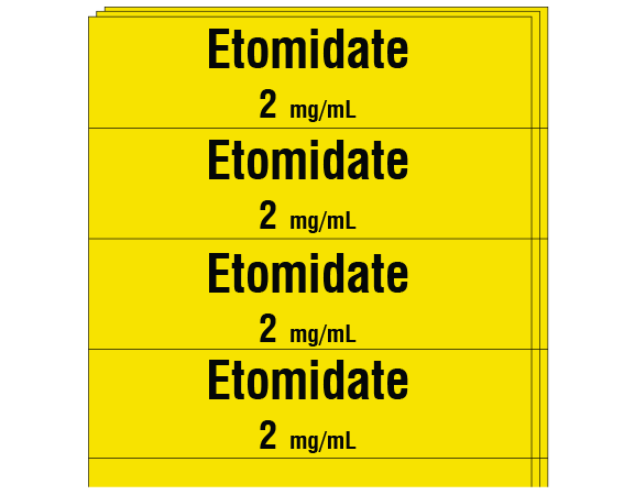 SA-2006-PK Yellow 1/2" x 2" Anesthesia Drug Labels for Syringe Identification - Pack Form - With Imprint: Etomidate / 2 mg/mL