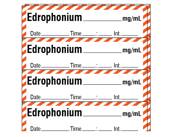 SA-230-DTI-PK White W/ Red Stripe Border 1/2" x 2" Anesthesia Drug Labels for Syringe Identification - Pack Form - With Imprint: Edrophonium _____ mg / mL / Date _____ Time _____ Int. _____
