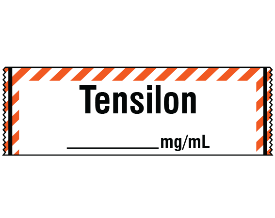 SA-233 White W/ Red Stripe Border 1/2" x 500" Anesthesia Drug Labels for Syringe Identification - Tape Form - With Imprint: TENSILON / _____ mg / mL
