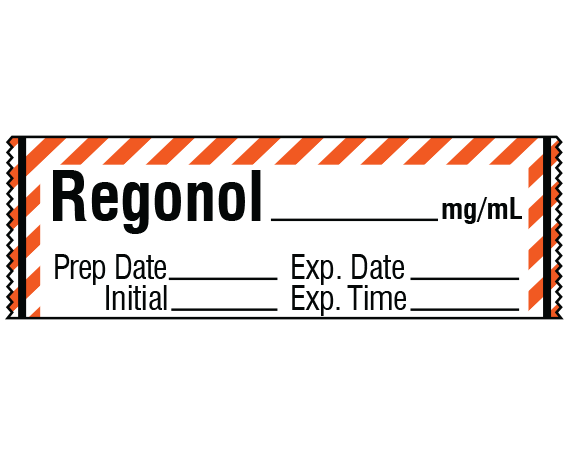 SA-235-EXP White W/ Red Stripe Border 1/2" x 500" Anesthesia Drug Labels for Syringe Identification - Tape Form - With Imprint: REGONAL _____ mg / mL / Prep Date _____ Exp. Date _____ / Initial _____ Exp. Time _____