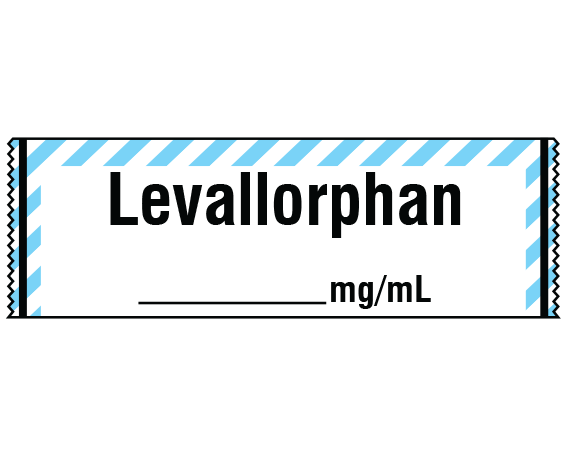 SA-250 White W/ Blue Stripe Border 1/2" x 500" Anesthesia Drug Labels for Syringe Identification - Tape Form - With Imprint: Levallorphan / _____ mg / mL
