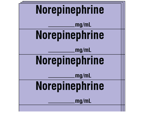 SA-2803-PK Violet 1/2" x 2" Anesthesia Drug Labels for Syringe Identification - Pack Form - With Imprint: NOREPINEPHRINE / _____ mg / mL