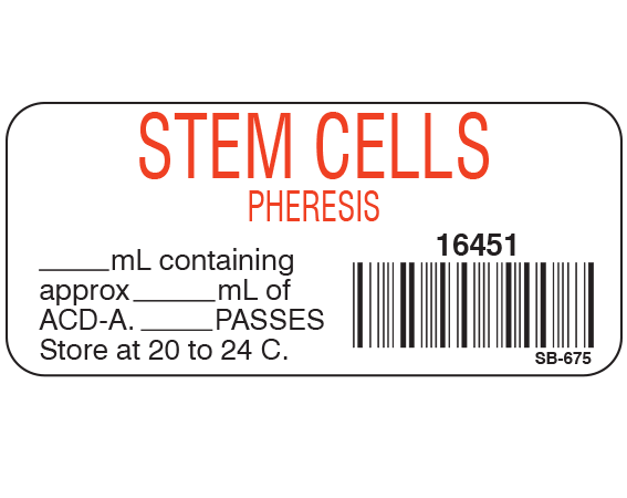 SB-675 Blood Product Labels with Codabar Symbology