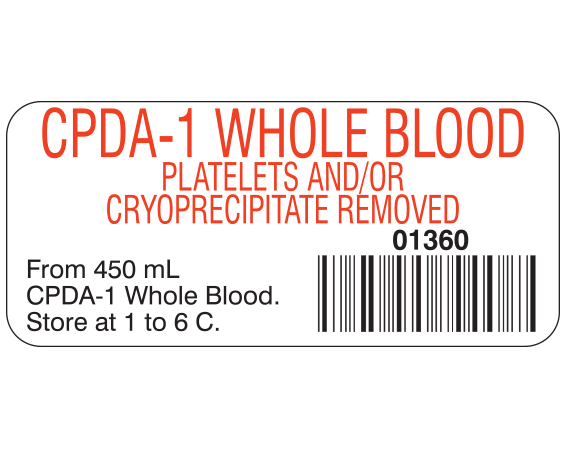 SB-858 Blood Product Labels with Codabar Symbology