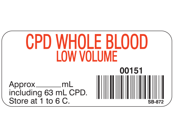 SB-872 Blood Product Labels with Codabar Symbology