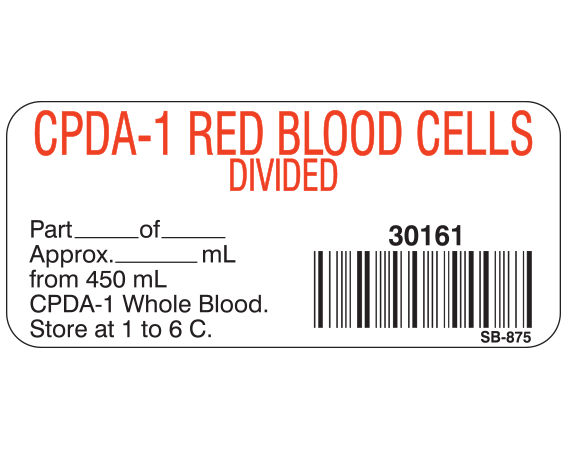 SB-875 Blood Product Labels with Codabar Symbology