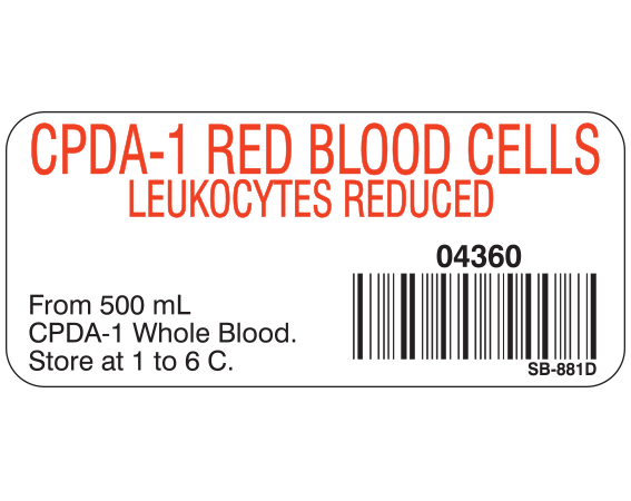 SB-881D Blood Product Labels with Codabar Symbology