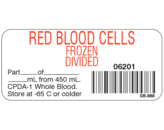 SB-888 Blood Product Labels with Codabar Symbology