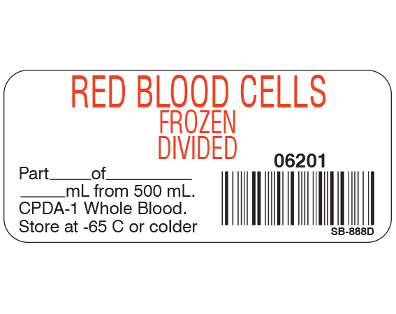 SB-888D Blood Product Labels with Codabar Symbology