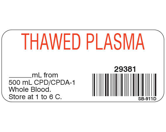 SB-911D Blood Product Labels with Codabar Symbology