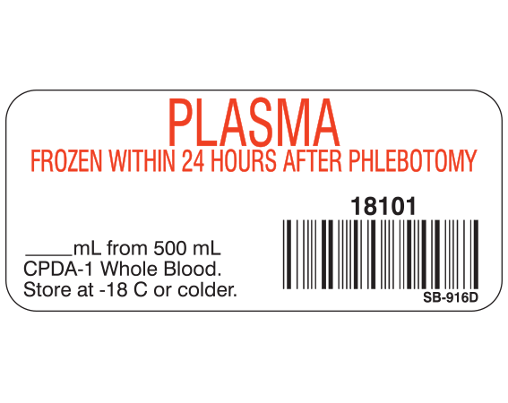 SB-916D Blood Product Labels with Codabar Symbology