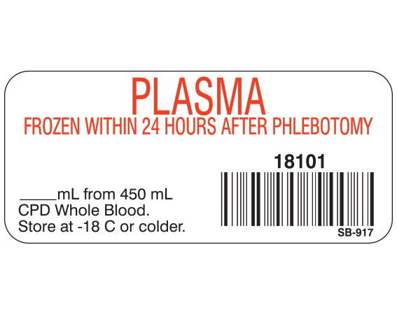 SB-917 Blood Product Labels with Codabar Symbology