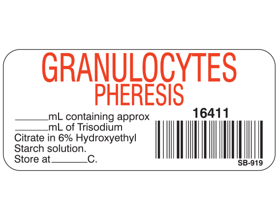 SB-919 Blood Product Labels with Codabar Symbology