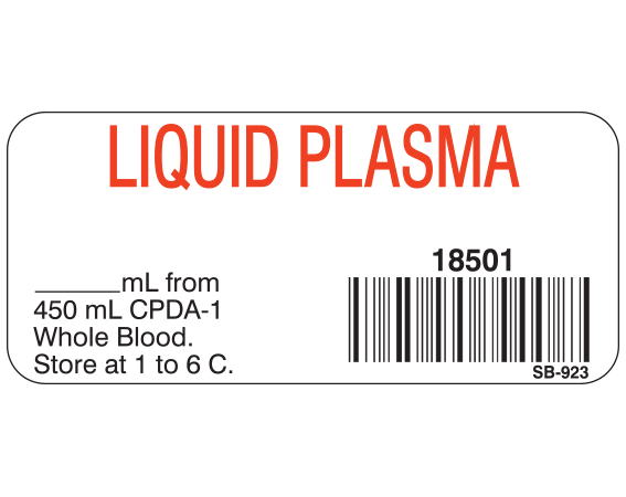 SB-923 Blood Product Labels with Codabar Symbology