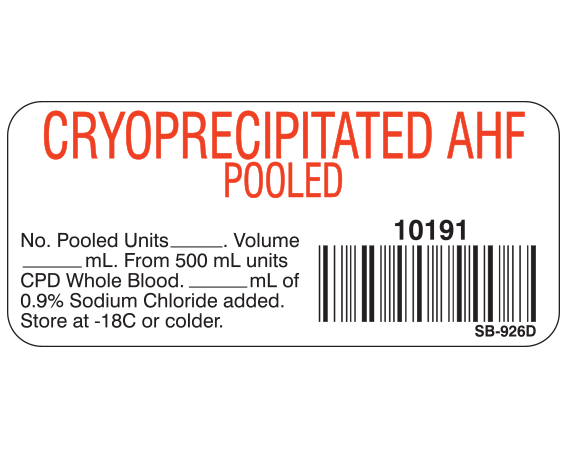 SB-926D Blood Product Labels with Codabar Symbology