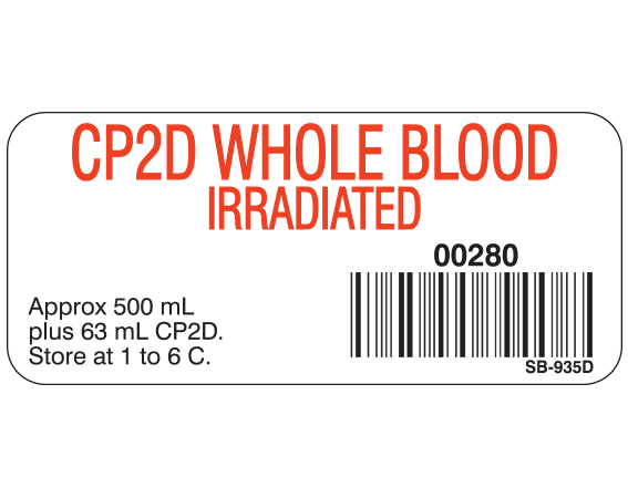 SB-935D Blood Product Labels with Codabar Symbology