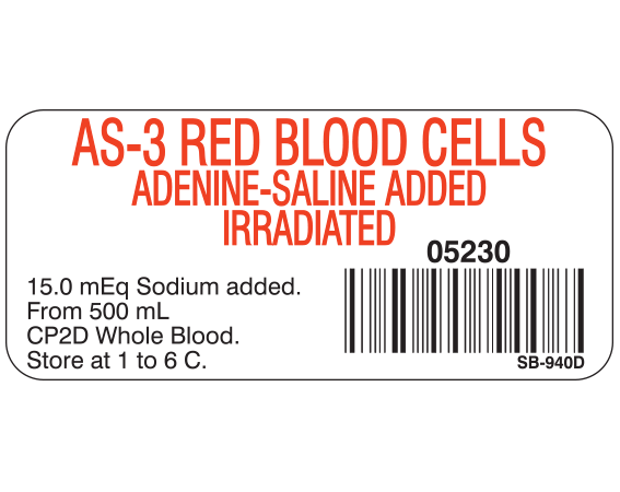 SB-940D Blood Product Labels with Codabar Symbology