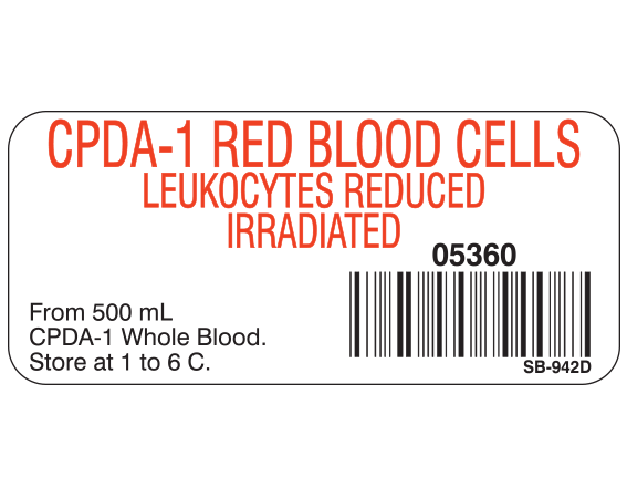 SB-942D Blood Product Labels with Codabar Symbology