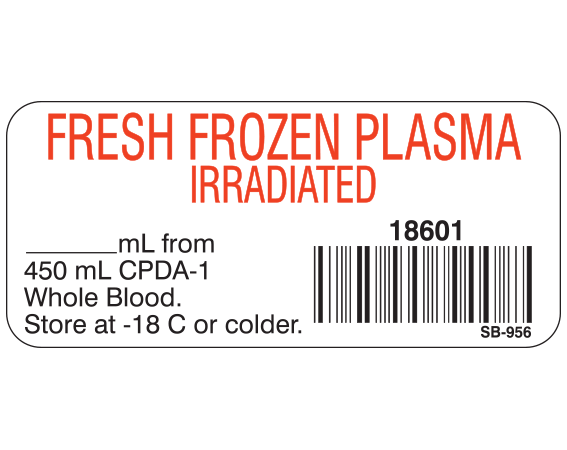 SB-956 Blood Product Labels with Codabar Symbology