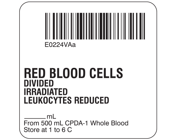 SB128-20D-6AA Red Blood Cells Product Labels for Compliance with ISBT 128 Standards