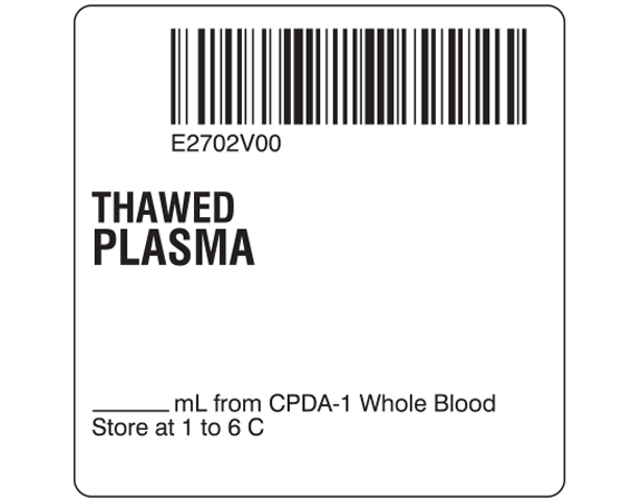 SB128-40-8 Plasma Product Labels for Compliance with ISBT 128 Standards