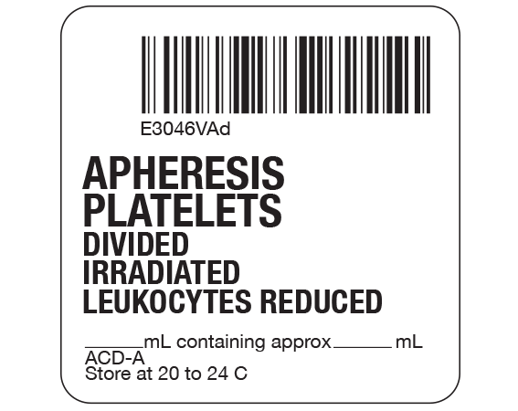 SB128-50D-3AD Platelets Product Labels for Compliance with ISBT 128 Standards