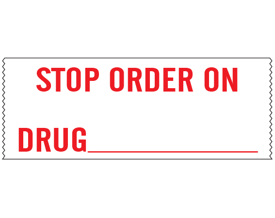 SN-107 White 1" x 500" Nursing Tapes for Instruction and Communication - With Imprint: STOP ORDER ON DRUGS _____