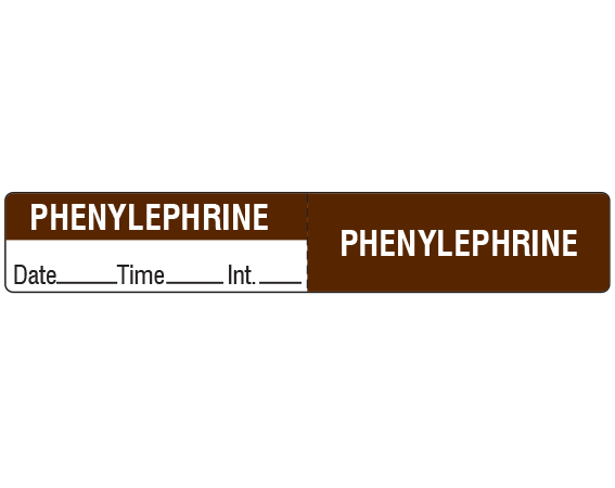TCL-10-23 White 1/2" x 3" Color Coded IV Tubing Control Labels - With Imprint: PHENYLEPHRINE / Date _____ Time _____