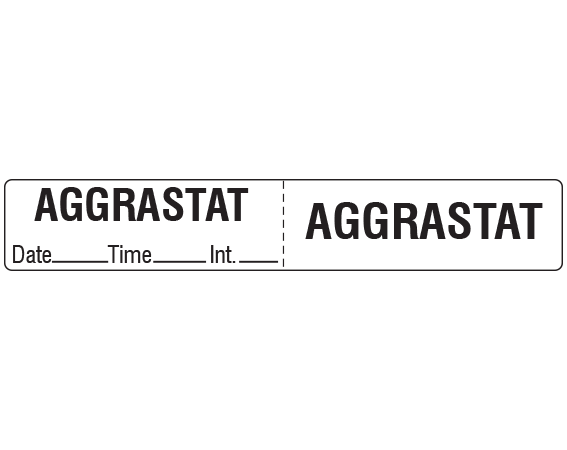TCL-10-27 White 1/2" x 3" Color Coded IV Tubing Control Labels - With Imprint: AGGRASTAT / Date _____ Time _____