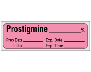 Rose 1/2" x 500" Anesthesia Drug Labels for Syringe Identification - Precut Form  - With Imprint: PROSTIGMINE _____ % / Prep Date _____ Exp. Date _____ / Initial _____ Exp. Time _____