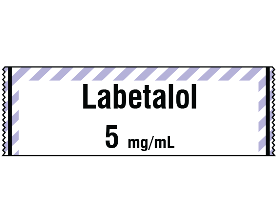 sa-2914 White W/ Violet Stripe Border 1/2" x 500" Anesthesia Drug Labels for Syringe Identification - Tape Form - With Imprint: Labetalol / 5 mg/mL