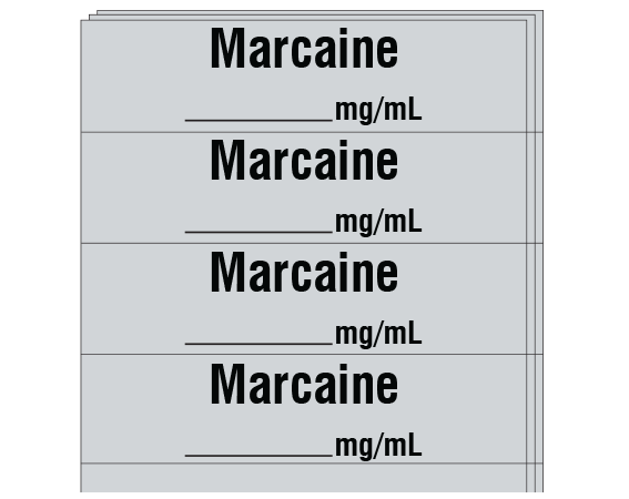 sa-3001-pk Gray 1/2" x 2" Anesthesia Drug Labels for Syringe Identification - Pack Form - With Imprint: MARCAINE / _____ mg / mL