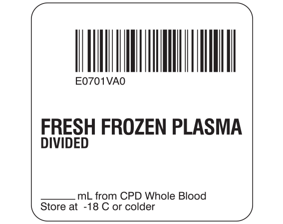 SB128-41D-6A Fresh Frozen Plasma Product Labels for Compliance with ISBT 128 Standards