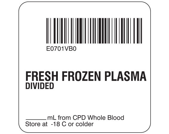 SB128-41D-6B Fresh Frozen Plasma Product Labels for Compliance with ISBT 128 Standards