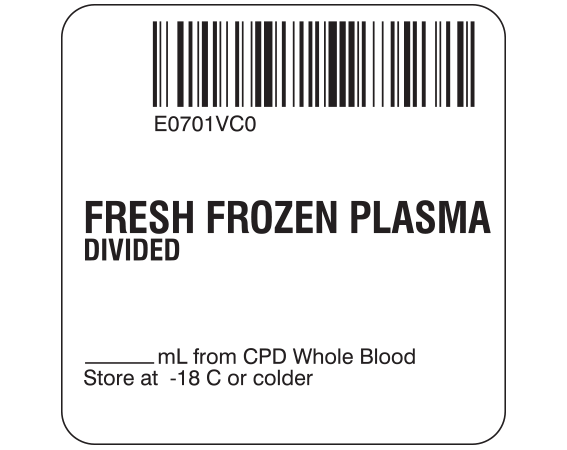 SB128-41D-6C Fresh Frozen Plasma Product Labels for Compliance with ISBT 128 Standards