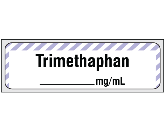 sa-293-pre1 White W/ Violet Stripe Border 1/2" x 500" Anesthesia Drug Labels for Syringe Identification - Precut Form - With Imprint: Trimethaphan / _____ mg / mL