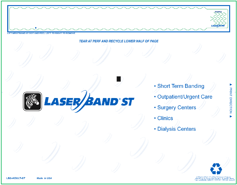 LB2-ADULT-ST Zebra Adult Short Term/Outpatient Wristband - 8.5 x 11 - White