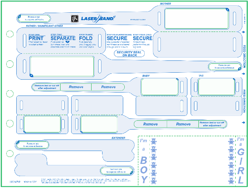 LB2-MFB | Zebra Adult and Baby LaserBand2 Wristbands and Id Tags On One Form - 8.5" x 11" - White