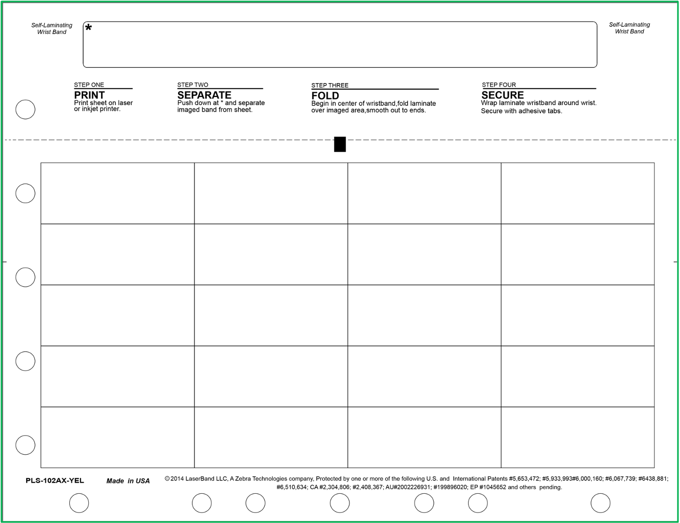 PLS-102ATX Zebra Adult Tamper-Evident Wristband + 20 Labels - 8.5 x 11 - Clear