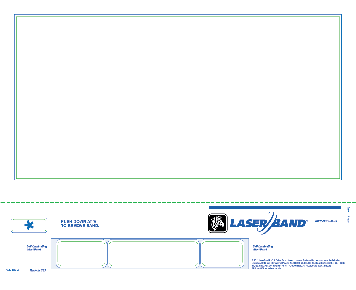 PLS-102-Z | Zebra Adult Wristband + 3 Print Zones & 20 Labels - 8.5" x 11" - White