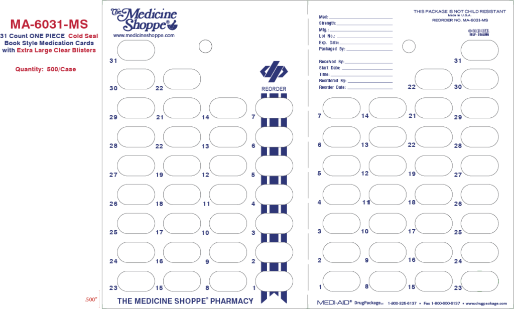 MA-6031-MS Single Dose Medication Blister Card