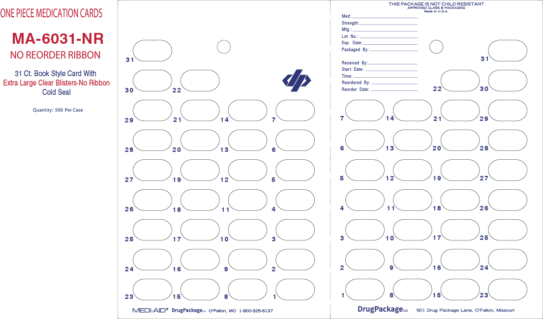 MA-6031-NR MA-6031-NR Single Dose Medication Blister Card