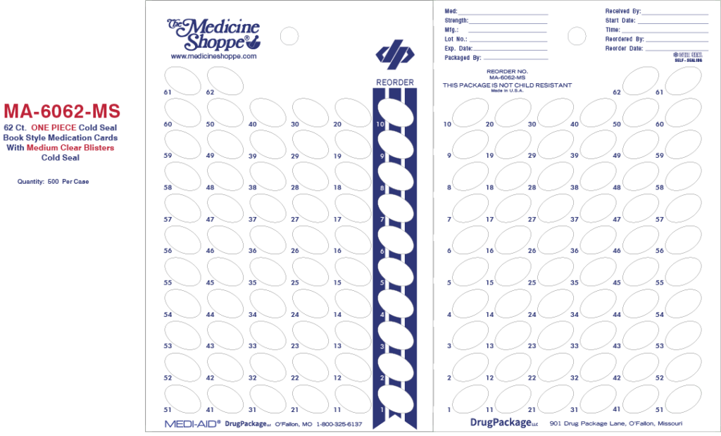 MA-6062-MS Single Dose Medication Blister Card